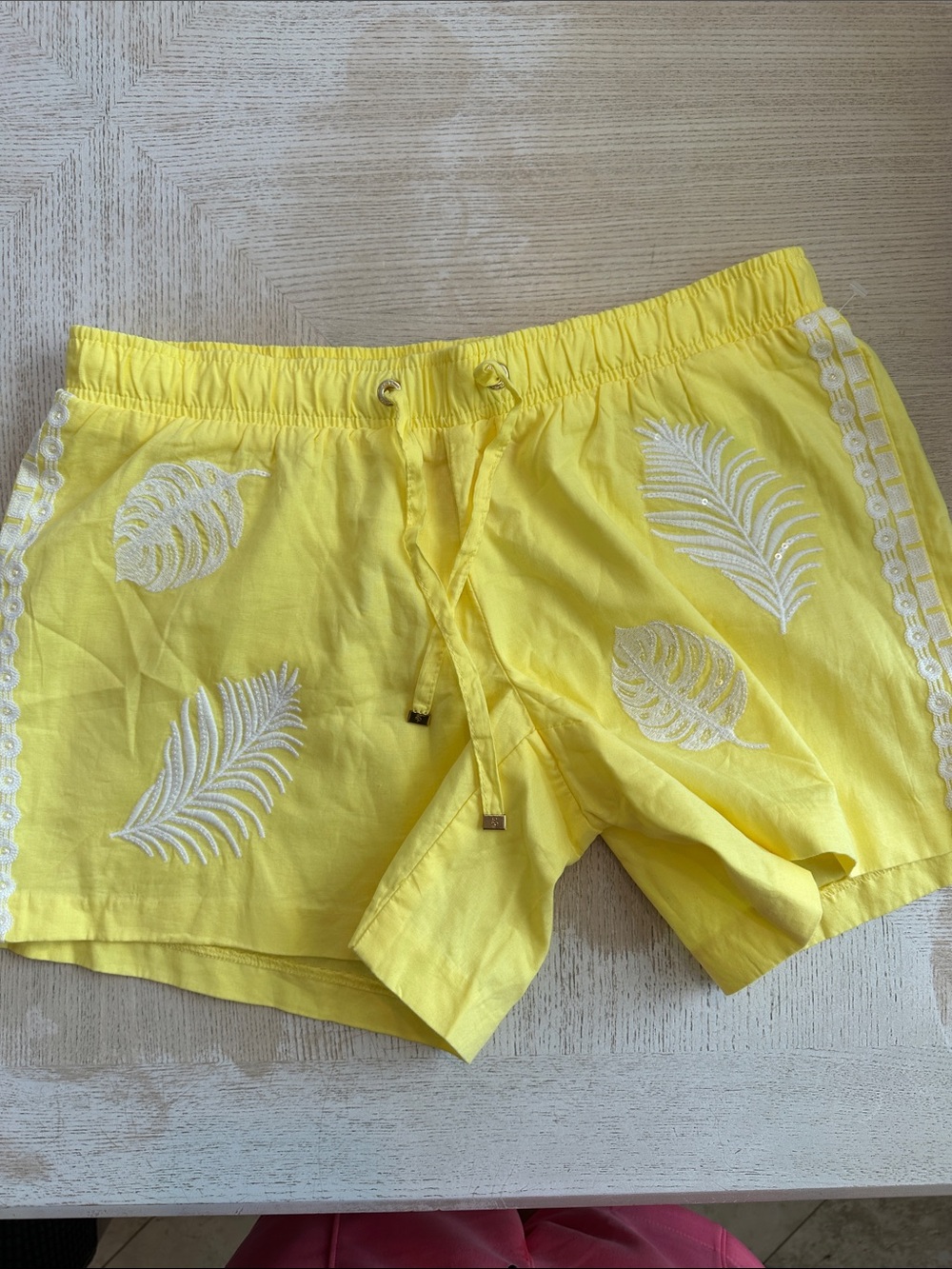 Lilly Pulitzer Yellow Embroidered Leaf Drawstring Shorts